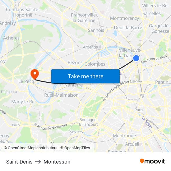Saint-Denis to Montesson map