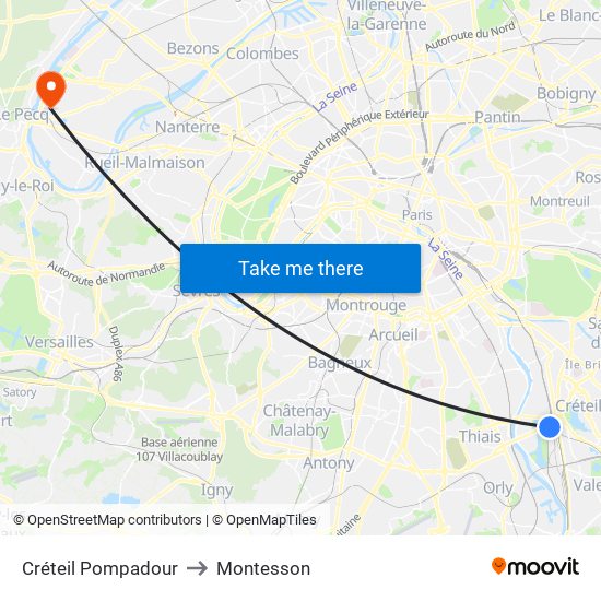 Créteil Pompadour to Montesson map