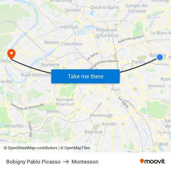 Bobigny Pablo Picasso to Montesson map