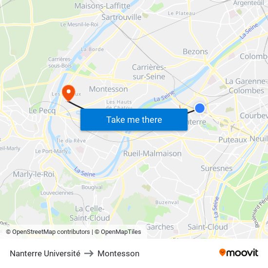 Nanterre Université to Montesson map