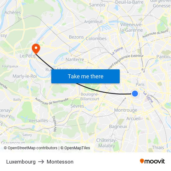 Luxembourg to Montesson map