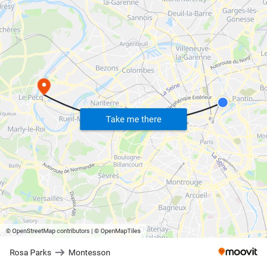 Rosa Parks to Montesson map