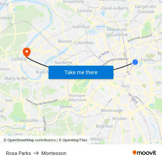 Rosa Parks to Montesson map