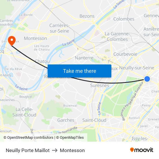 Neuilly Porte Maillot to Montesson map