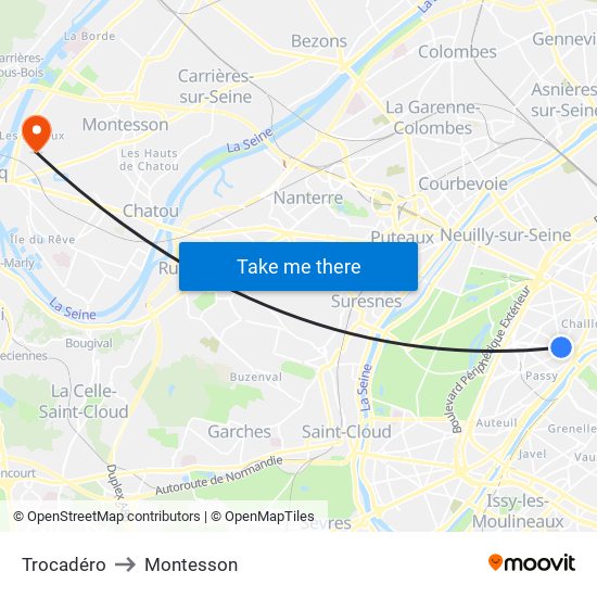 Trocadéro to Montesson map