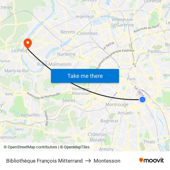 Bibliothèque François Mitterrand to Montesson map