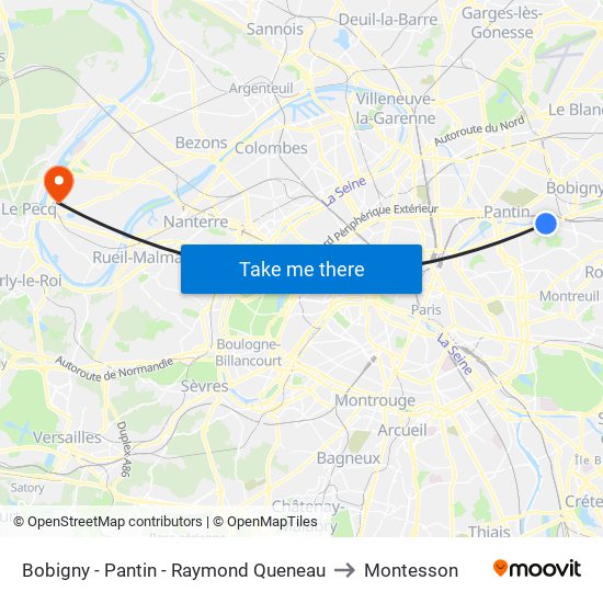 Bobigny - Pantin - Raymond Queneau to Montesson map