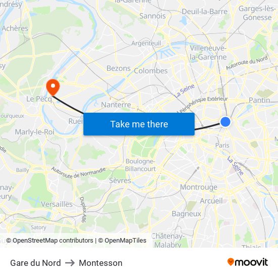 Gare du Nord to Montesson map