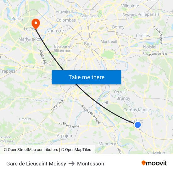 Gare de Lieusaint Moissy to Montesson map