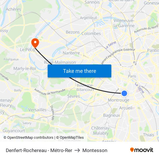 Denfert-Rochereau - Métro-Rer to Montesson map