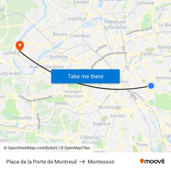 Place de la Porte de Montreuil to Montesson map