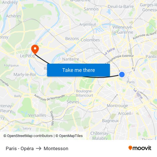 Paris - Opéra to Montesson map