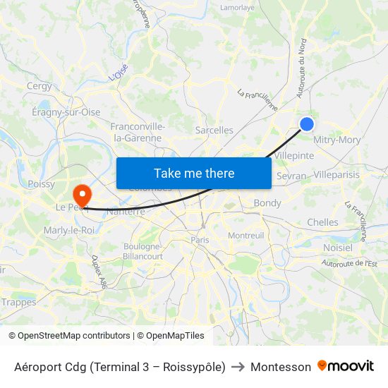 Aéroport Cdg (Terminal 3 – Roissypôle) to Montesson map