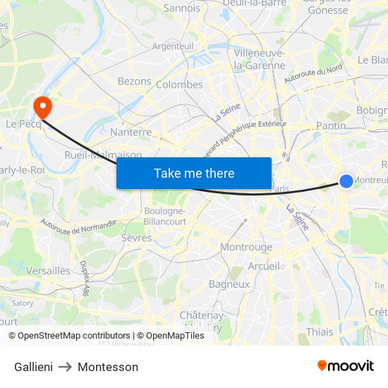 Gallieni to Montesson map