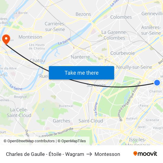 Charles de Gaulle - Étoile - Wagram to Montesson map