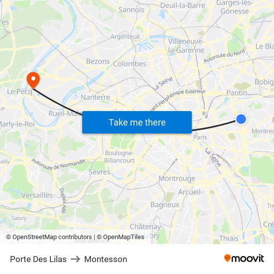 Porte Des Lilas to Montesson map
