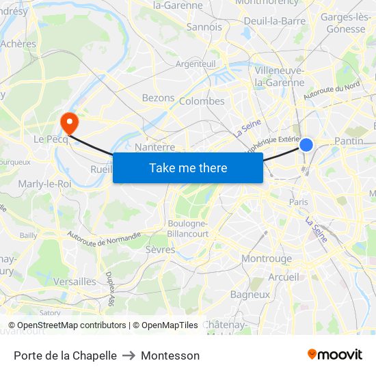 Porte de la Chapelle to Montesson map