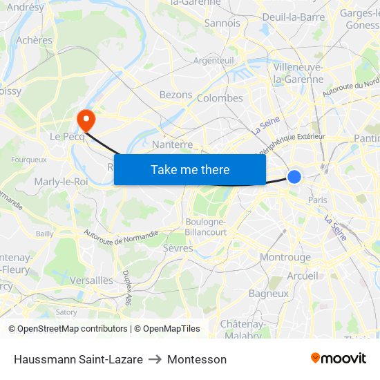 Haussmann Saint-Lazare to Montesson map