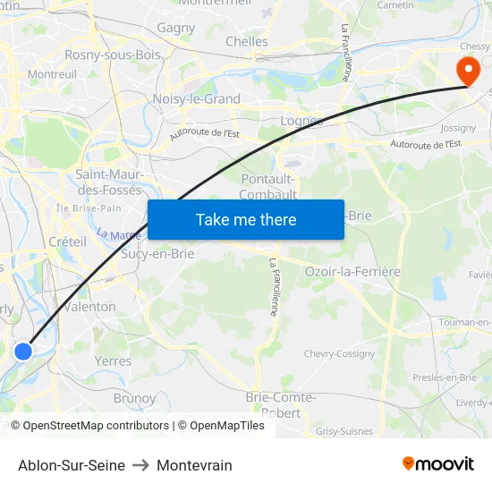 Ablon-Sur-Seine to Montevrain map