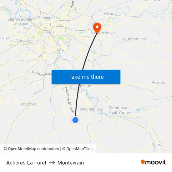 Acheres-La-Foret to Montevrain map