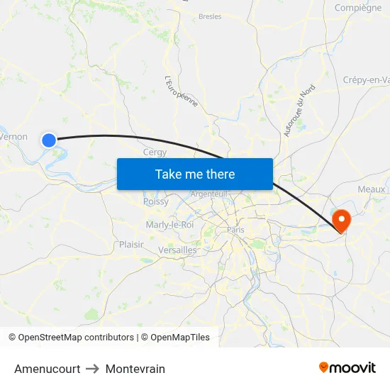 Amenucourt to Montevrain map