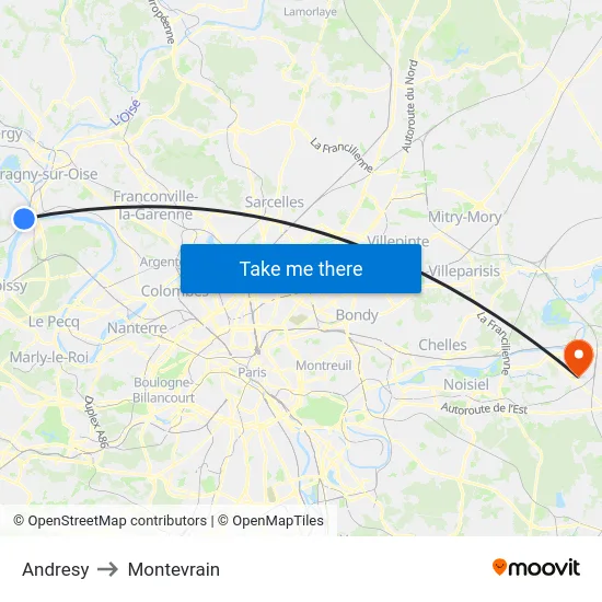 Andresy to Montevrain map
