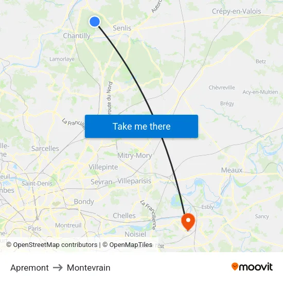 Apremont to Montevrain map
