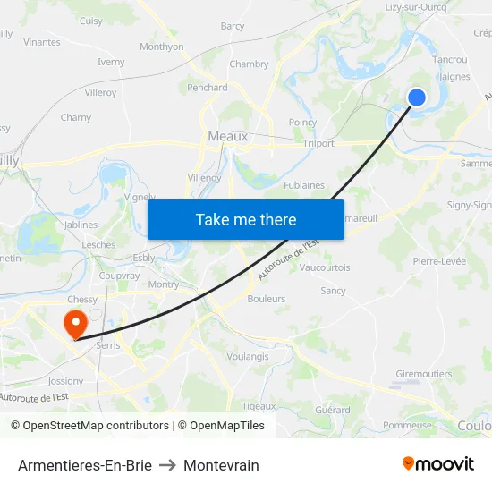 Armentieres-En-Brie to Montevrain map