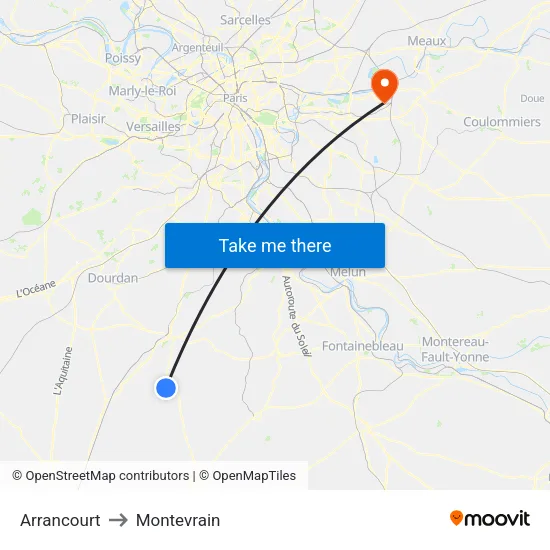 Arrancourt to Montevrain map