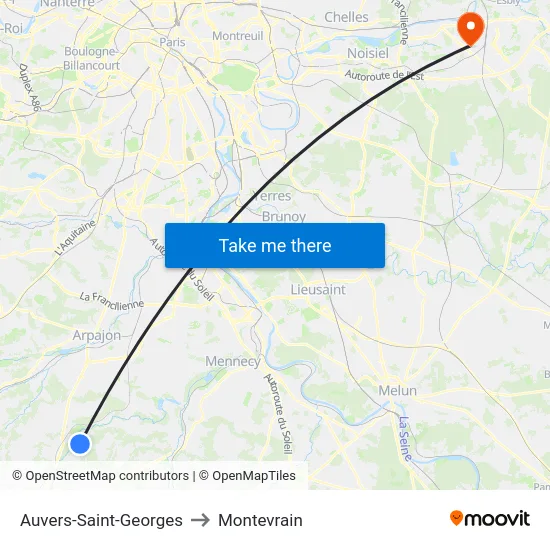 Auvers-Saint-Georges to Montevrain map
