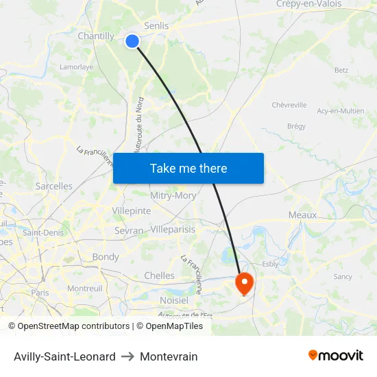 Avilly-Saint-Leonard to Montevrain map