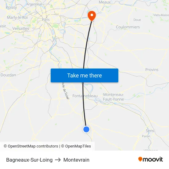 Bagneaux-Sur-Loing to Montevrain map