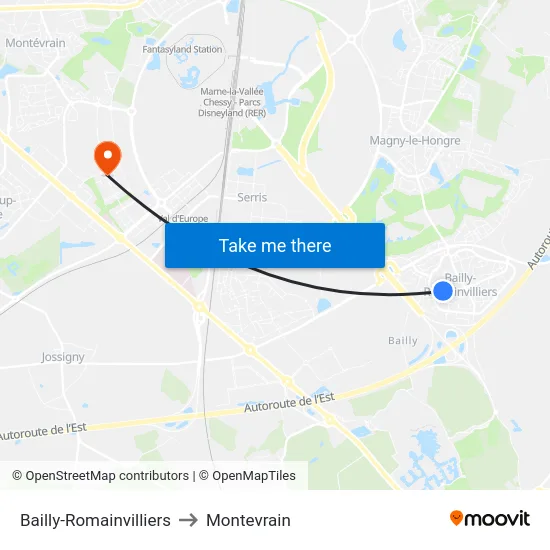 Bailly-Romainvilliers to Montevrain map