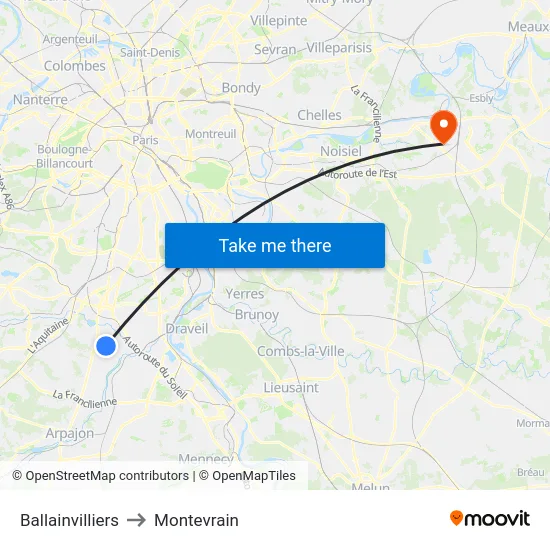 Ballainvilliers to Montevrain map