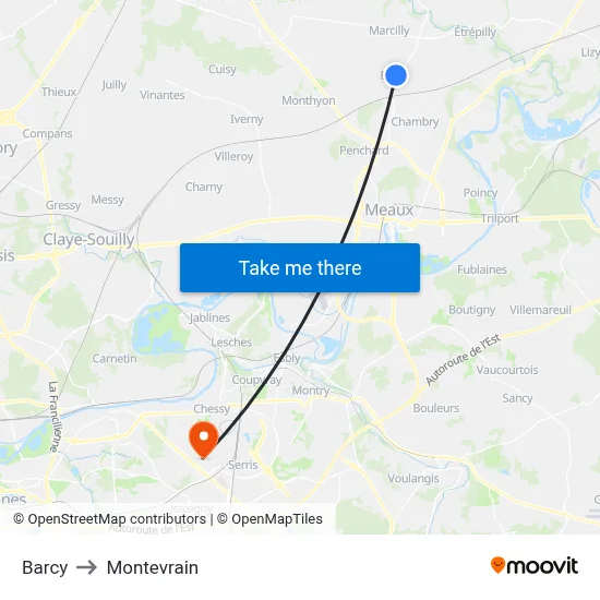 Barcy to Montevrain map
