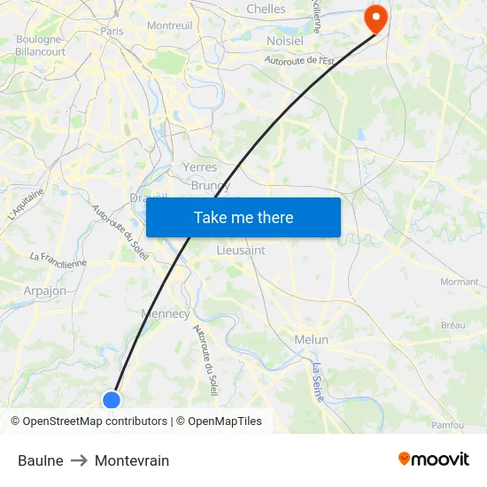 Baulne to Montevrain map
