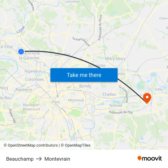 Beauchamp to Montevrain map