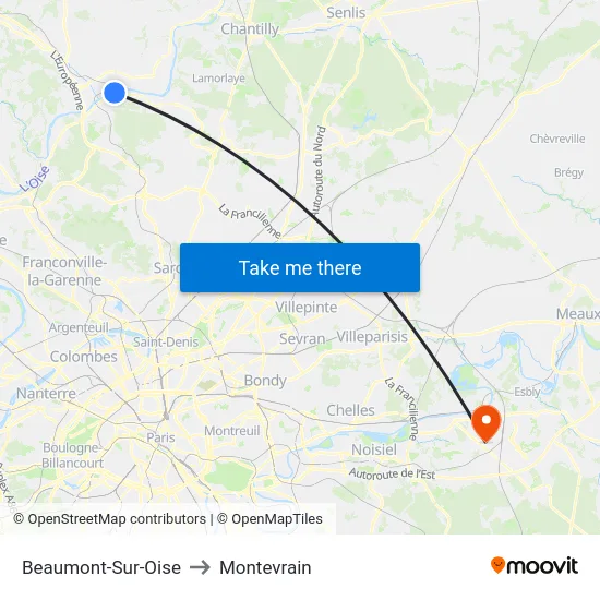 Beaumont-Sur-Oise to Montevrain map