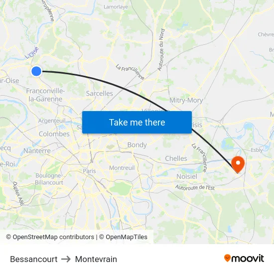 Bessancourt to Montevrain map