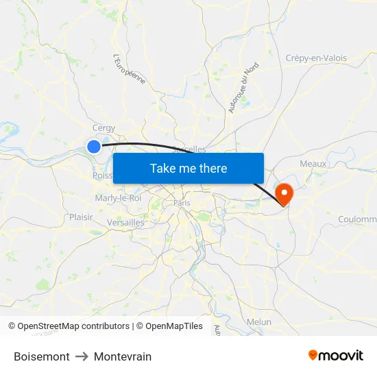 Boisemont to Montevrain map