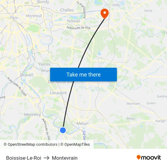 Boissise-Le-Roi to Montevrain map