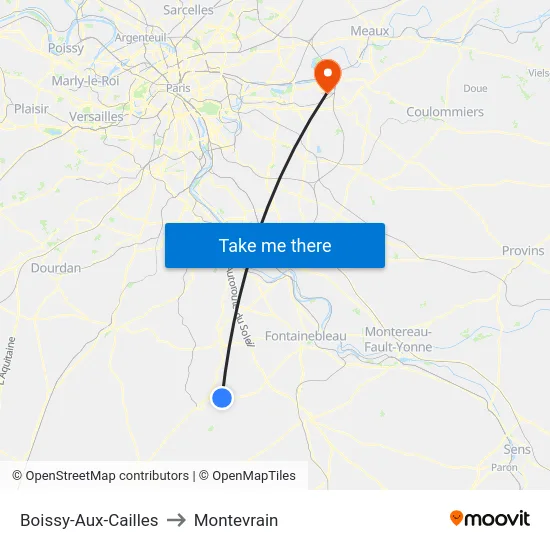 Boissy-Aux-Cailles to Montevrain map