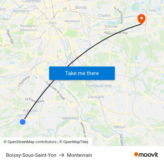 Boissy-Sous-Saint-Yon to Montevrain map