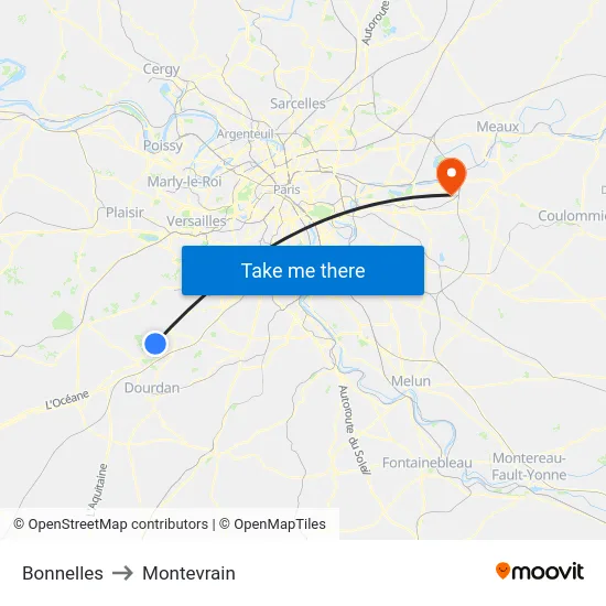 Bonnelles to Montevrain map