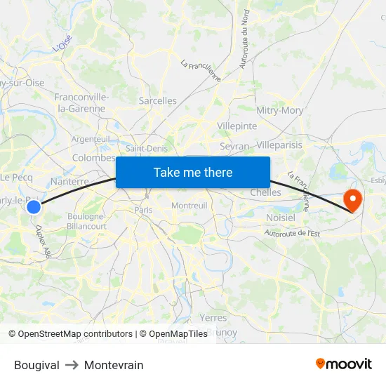 Bougival to Montevrain map