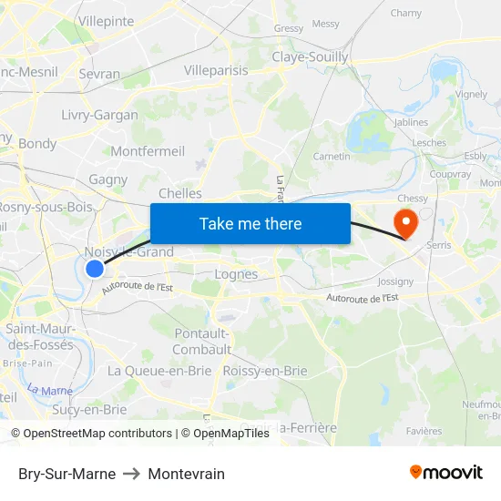 Bry-Sur-Marne to Montevrain map