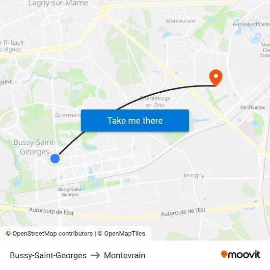 Bussy-Saint-Georges to Montevrain map