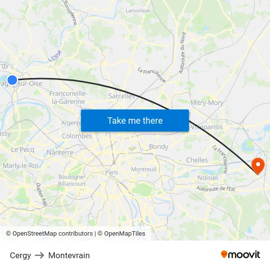 Cergy to Montevrain map