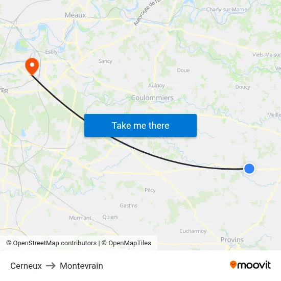 Cerneux to Montevrain map