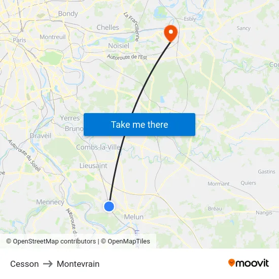Cesson to Montevrain map